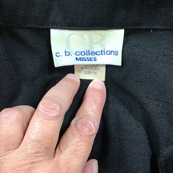 VTG CB Collections Misses 14 Blazer Blue Short Sleeve Button Padded Faux Pockets - Picture 2 of 4